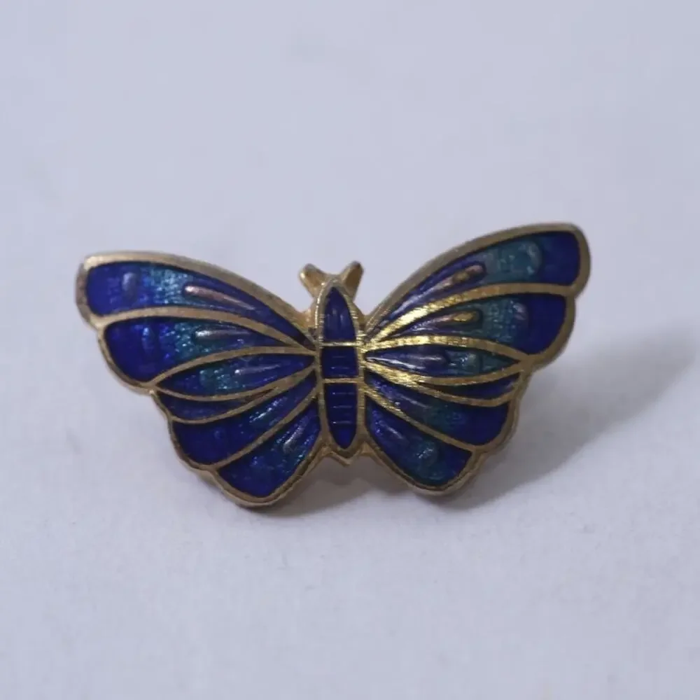 80s Butterfly, Brooch, Pin, Blue Gold, Enamel, Jewelry, Accessory, ~